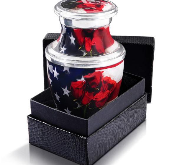 USA Flag Mini Urns w/Velvet Bag & Funnel (4 Set)