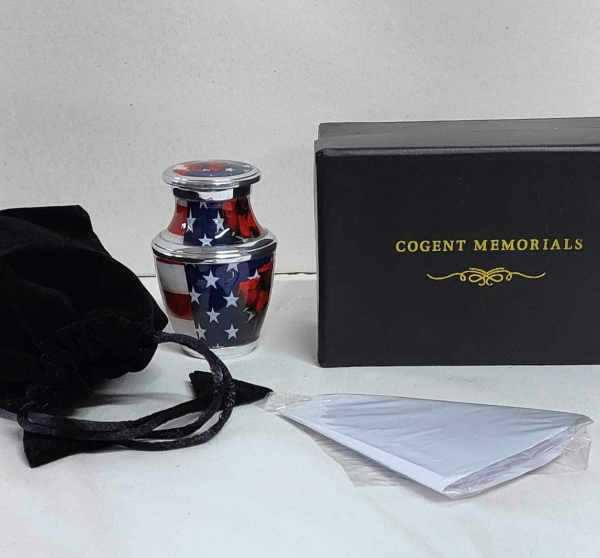 USA Flag Mini Urns w/Velvet Bag & Funnel (4 Set)